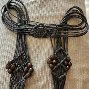 HANDCRAFTED BROWN MACRAME BELT WITH WOODEN BEADS